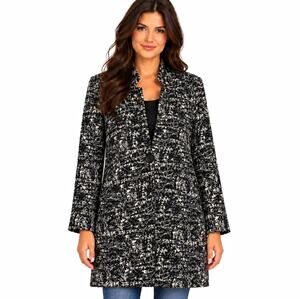 A.IDA Italian Wool Blend Coatigan XL Black White Textured Knit Made Italy